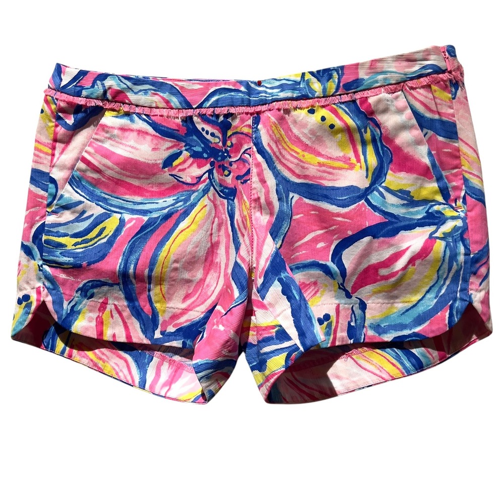 Lilly Pulitzer Adair Shorts 4" Pink Sunset The‎ Sunny Side Fringe Trim  Size 2